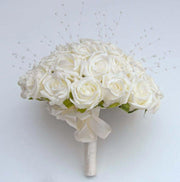 Brides Ivory Foam Rose & Pearl Spray Wedding Posy Bouquet