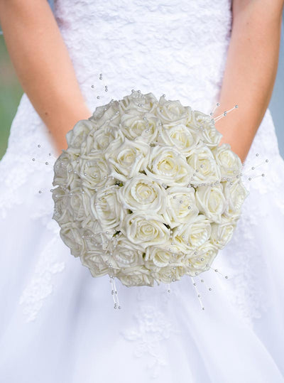 Brides Ivory Foam Rose & Pearl Spray Wedding Posy Bouquet