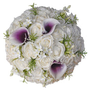 Brides Ivory Rose, Stephanotis & Purple Calla Lily Wedding Bouquet