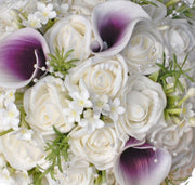 Brides Ivory Rose, Stephanotis & Purple Calla Lily Wedding Bouquet