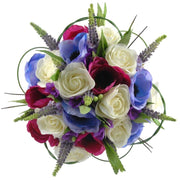 Brides Ivory Rose, Cerise & Blue Anemone Wedding Bouquet