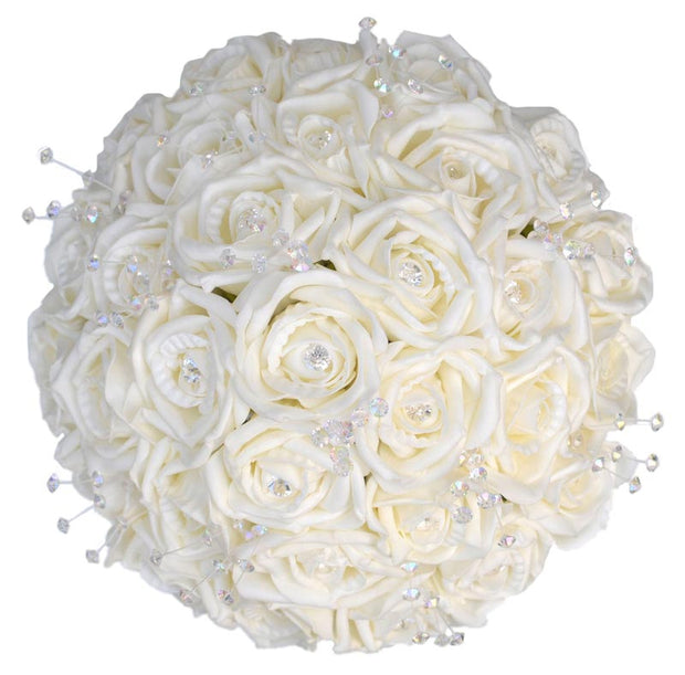 Brides Ivory Rose & Crystal Wedding Bouquet with Diamante Handle – Sarah's  Flowers