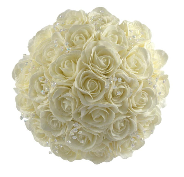 Brides Ivory Rose & Crystal Wedding Posy Bouquet