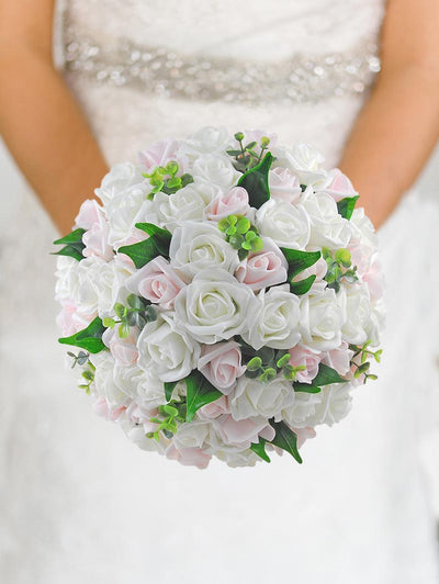 Brides Pale Pink & Ivory Foam Rose Large Wedding Bouquet