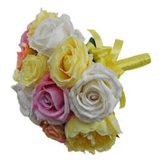 Brides Lemon Silk Peony, Pink & Off White Rose Wedding Bouquet