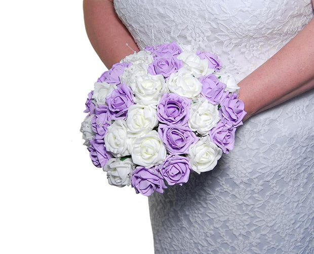 Brides Lilac, Ivory Rose & Pearl Wedding Bouquet