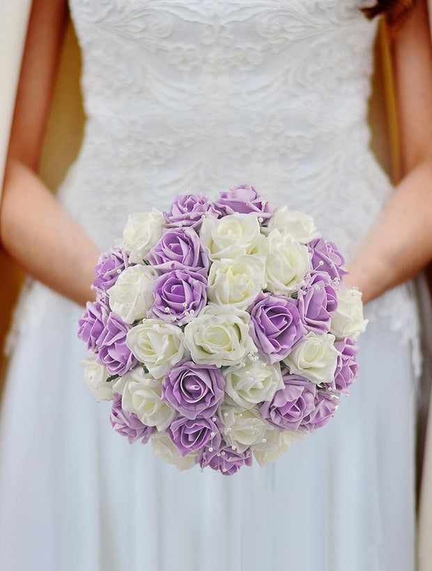 Brides Lilac, Ivory Rose & Pearl Wedding Bouquet