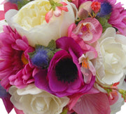 Bridesmaids Pink Gerbera, Anemone, Orchid & Ivory Rose Wedding Bouquet