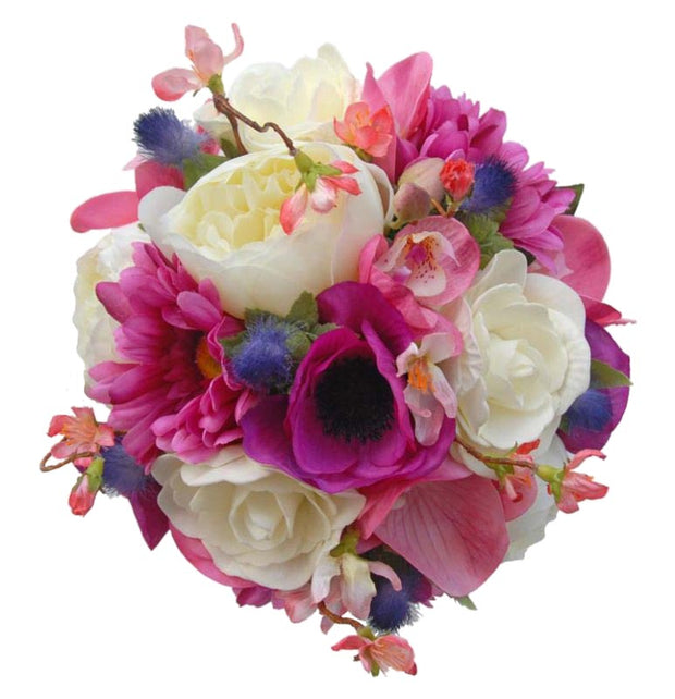 Brides Pink Anemonie, Orchid, Rose & Thistle Wedding Bouquet