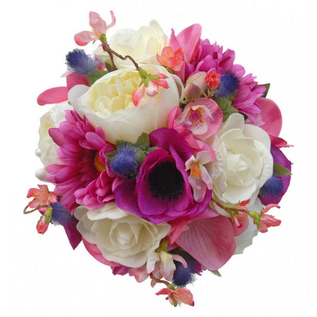 Bridesmaids Pink Gerbera, Anemone, Orchid & Ivory Rose Wedding Bouquet