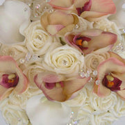 Brides Ivory Diamante Rose, Orchid & Calla Lily Artificial Wedding Bouquet