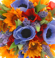 Brides Gold Sunflower, Blue Anemone, Red Poppy & Veronica Bouquet