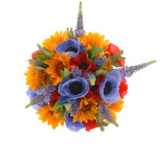 Brides Gold Sunflower, Blue Anemone, Red Poppy & Veronica Bouquet