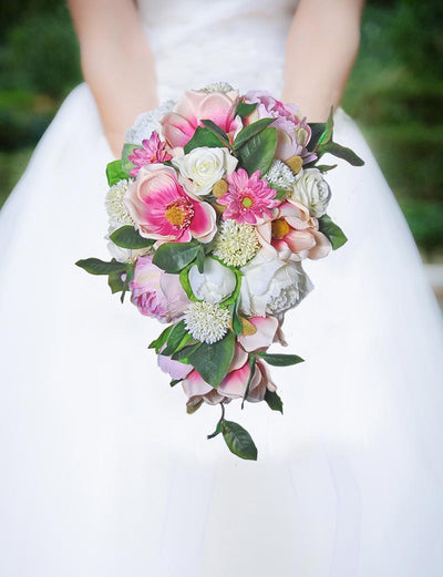 Brides Ivory Peony & Pink Gerbera, Magnolia Shower Bouquet