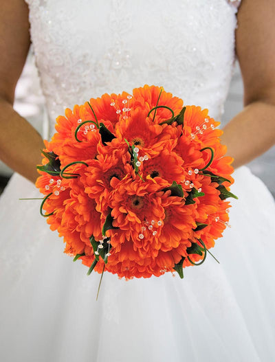 Brides Orange Silk Gerbera & Crystal Spray Wedding Bouquet