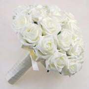 Brides Ivory Foam Rose Wide Handle Wedding Bouquet