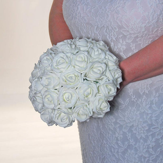 Brides Ivory Foam Rose Wide Handle Wedding Bouquet
