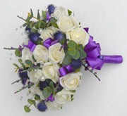 Brides Ivory Rose, Thistle & Purple Heather Wedding Bouquet