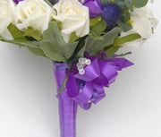 Brides Ivory Rose, Thistle & Purple Heather Wedding Bouquet