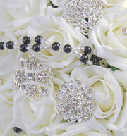 Brides Ivory Rose, Silver Brooch & Black Pearl Wedding Bouquet