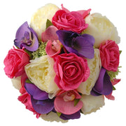 Brides Cerise Pink Rose, Purple Orchid & Ivory Peony Bouquet