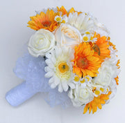 Brides Golden Sunflower, Ivory Rose & Daisy Wedding Bouquet
