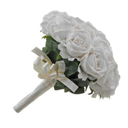 Brides Artificial Ivory Velvet Rose & Ivory Satin Ribbon Wedding Bouquet