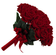 Brides Artificial Red Velvet Rose & Red Ribbon Wedding Posy Bouquet