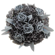 Brides Dark Grey Silk Hydrangea, Rose & Silver Leaf Wedding Bouquet