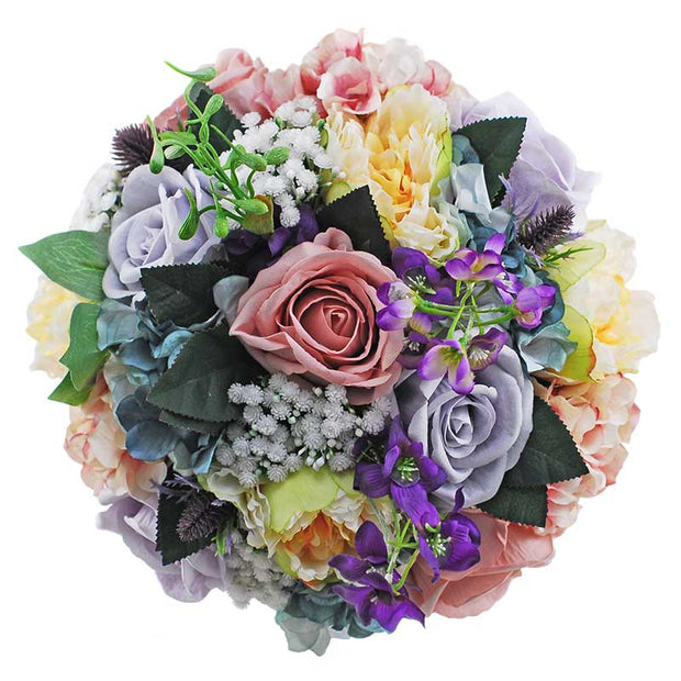 Brides Dusky Pink Rose, Hydrangea, Purple Delphinium & Lemon Peony Wedding Bouquet