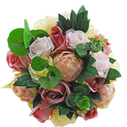 Brides Dusky Peach Silk Peony, Lemon Rose & Eucalyptus Wedding Bouquet