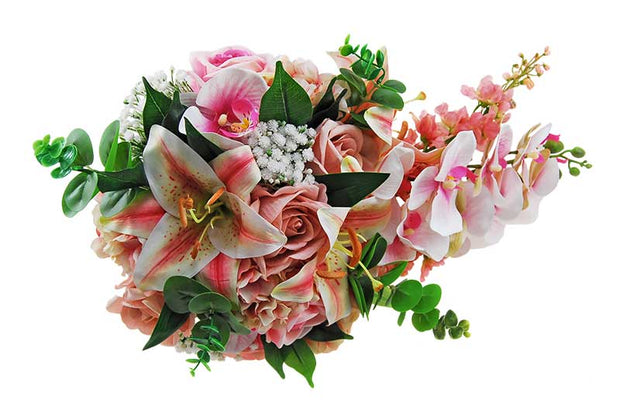 Brides Dusky Pink Silk Rose, Tiger Lily & Orchid Wedding Shower Bouquet