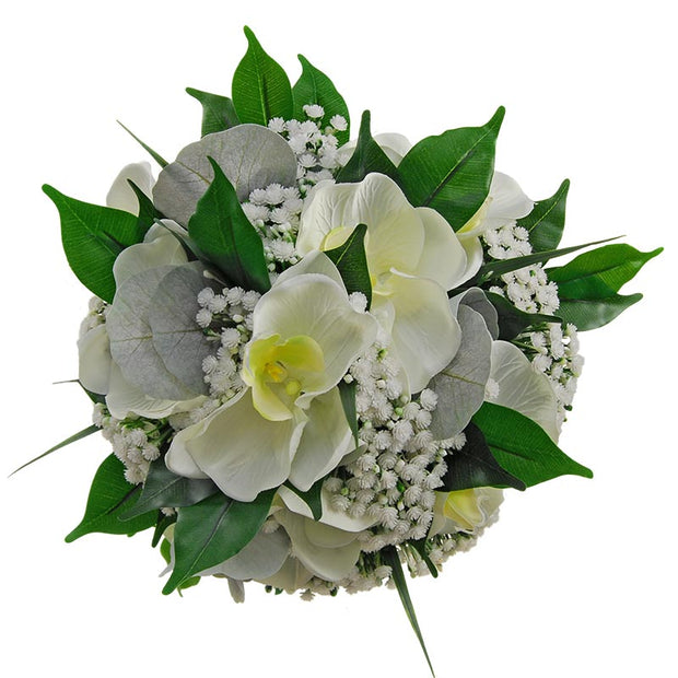 Brides Ivory Artificial Silk Orchid & Gypsophila Wedding Bouquet