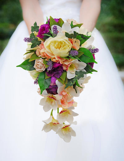 Brides Ivory Peony, Orchid, Purple Rose & Lavender Wedding Shower Bouquet