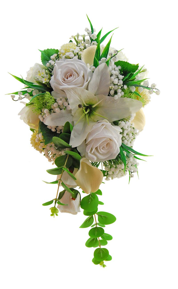 Brides Ivory Silk Lily, Rose & Gypsophila Wedding Shower Bouquet