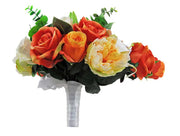 Brides Ivory Tiger Lily, Orange Silk Rose & Lemon Peony Wedding Shower Bouquet