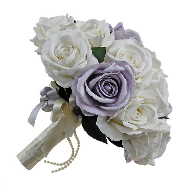 Brides Large Blue Grey & Off White Silk Rose Wedding Bouquet