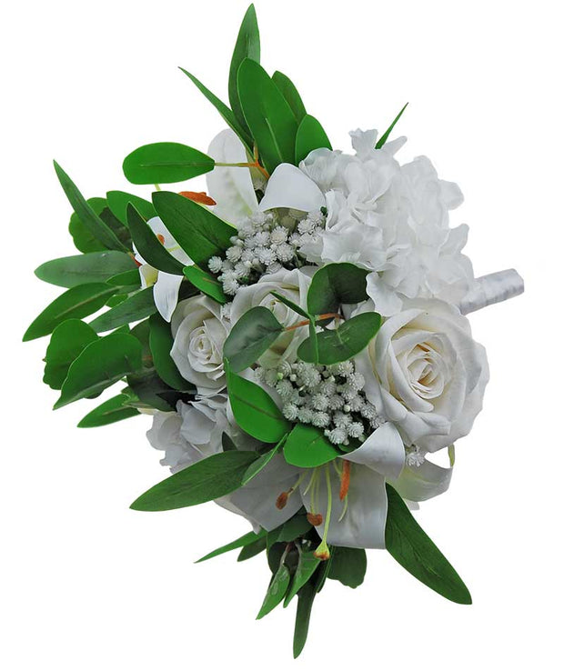 Brides Large Off White Lily, Rose, Gyp & Green Foliage Wedding Bouquet