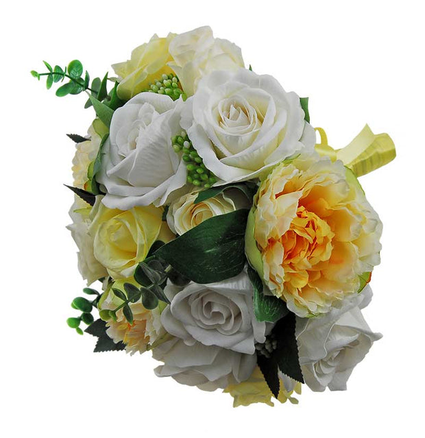 Lemon Peony, Ivory Rose, Eucalyptus & Berry Bridal Wedding Bouquet