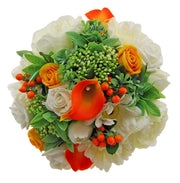 Brides Orange Calla Lily, Ivory Gerbera & Peony Wedding Bouquet