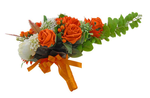 Brides Orange & Ivory Wedding Shower Bouquet  Sunflowers, Peony, Hypericum