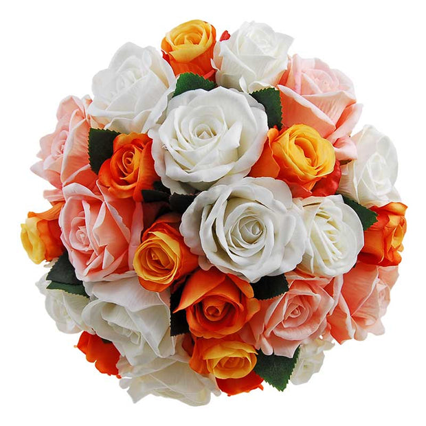 Brides Orange, Peach & Off White Silk Rose Wedding Posy Bouquet