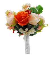 Brides Orange, Peach Silk Rose, Raspberry Calla Lily, Blossom & Yellow Sunflower Bouquet