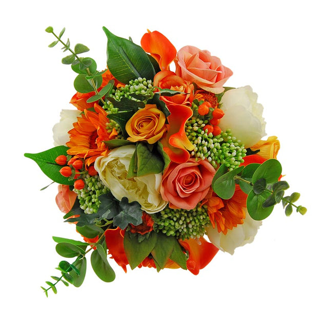 Brides Orange Silk Gerbera, Calla Lily, Berry & Ivory Peony Wedding Bouquet
