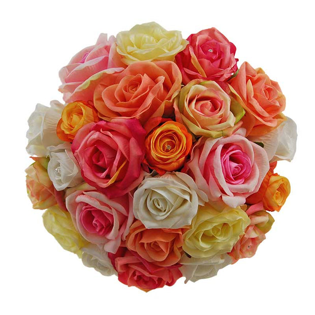 Brides Peach, Orange, Pink & Ivory Silk Rose Wedding Bouquet