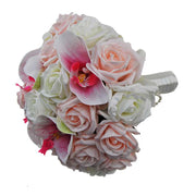 Brides Pink Silk Orchid, Light Pink & Ivory Foam Rose Wedding Bouquet