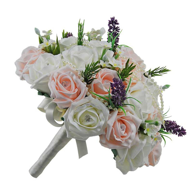 Brides Pink, Ivory Diamante Rose, Lilac Lavender & Stephanotis Wedding Bouquet