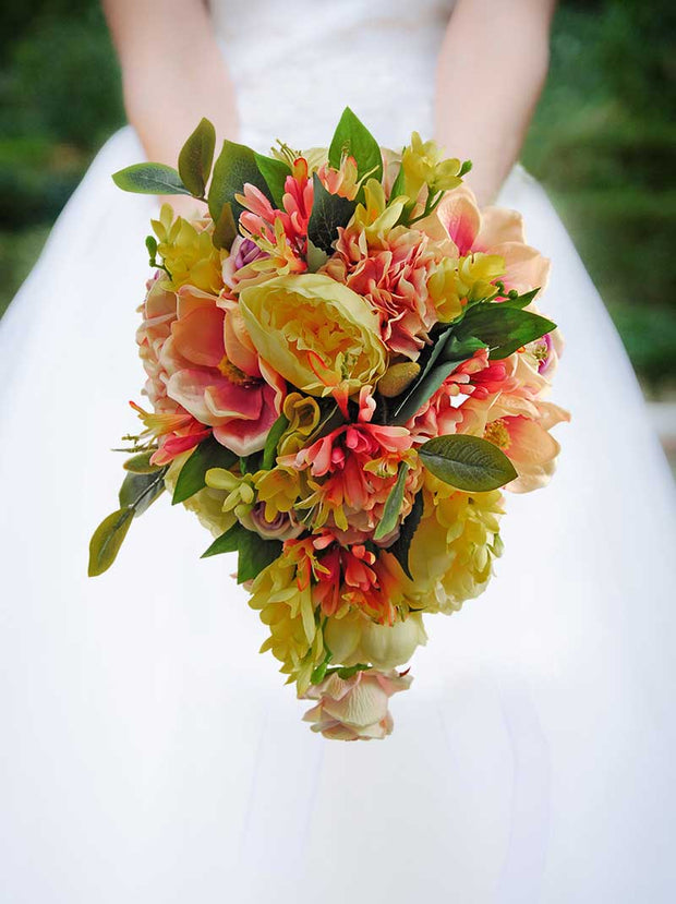 Brides Pink Magnolia, Yellow Peony & Honeysuckle Wedding Shower Bouquet