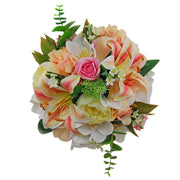 Brides Pink Tiger Lily, Hydrangea & Ivory Silk Peony Wedding Bouquet