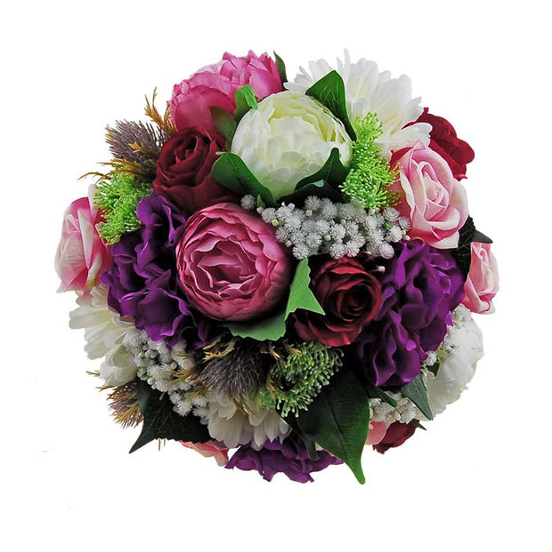 Brides Purple Hydrangea, Pink Silk Peony & Ivory Gerbera Wedding Bouquet